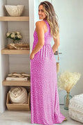 Rose Pink Leopard Pocketed Maxi Tank Dress