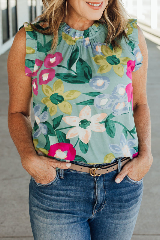 Green Hollowed Knit V Neck Tank Top