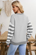 Brown Stripe Twisted Knitted Drop Shoulder Sweater