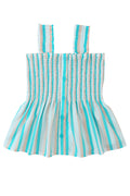 Striped Print Smocked Peplum Sleeveless Shirt