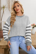 Brown Stripe Twisted Knitted Drop Shoulder Sweater