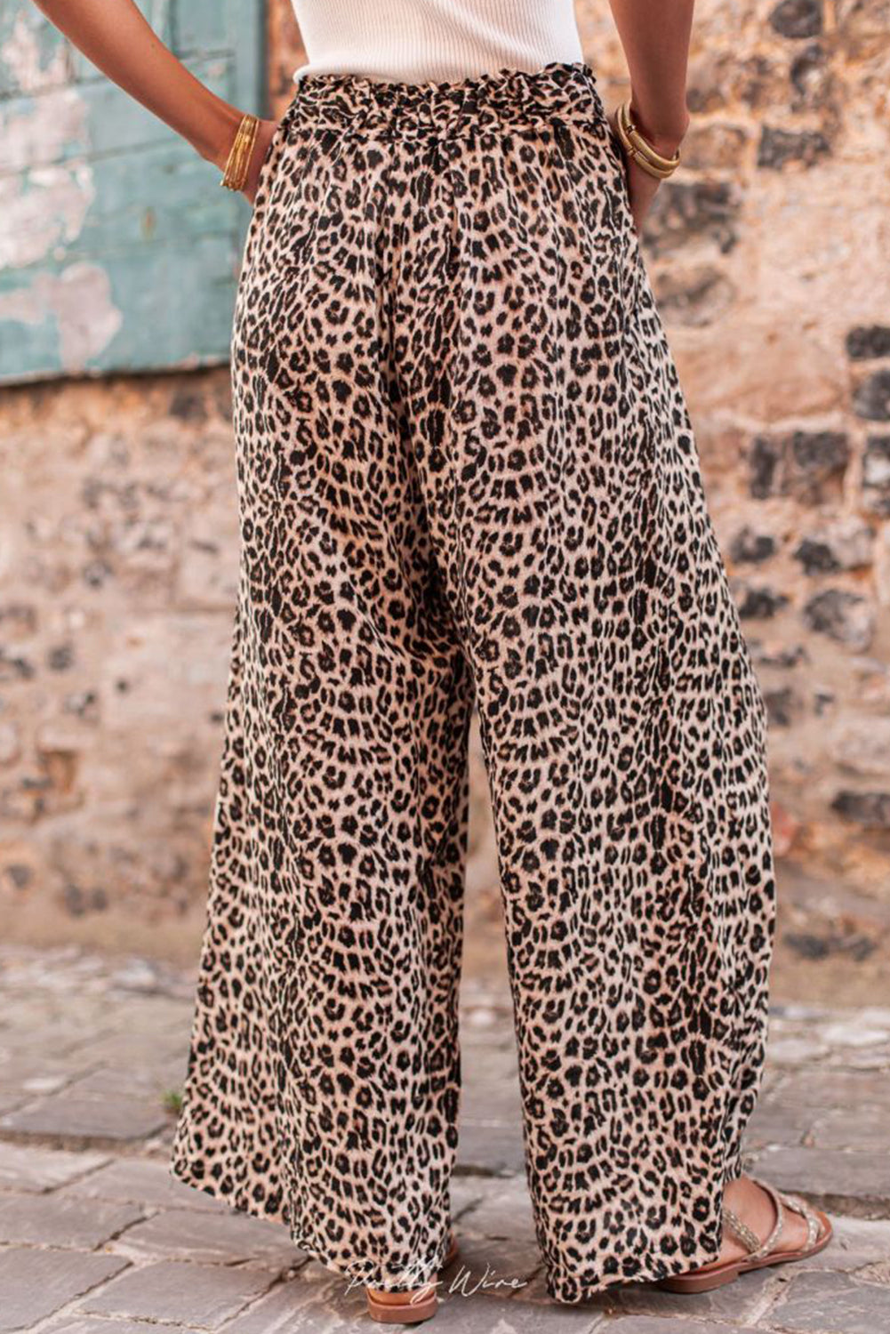 Desert Palm Boho Leopard Print Wide Leg Pants