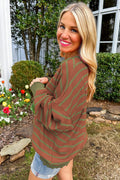 Orange Stripe Round Neck Drop Shoulder Loose Sweater