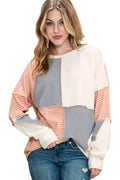 Multicolor Exposed Seam Color Block Pullover Long Sleeve Top