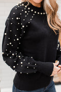 Black Pearl Beaded Bishop Sleeve Sweater