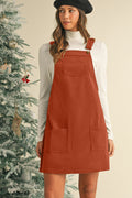 Cinnamon Corduroy Front Pockets Overall Dress