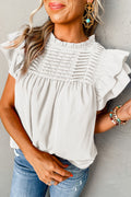 Grapefruit Orange Ruched Frilled Neck Ruffle Blouse