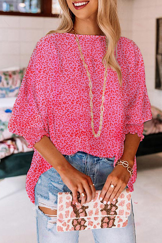 Multicolor Split V Neck Puff Sleeve Floral Print Blouse