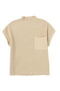 Oatmeal Patch Pocket Ribbed Knit Short Sleeve Sweater