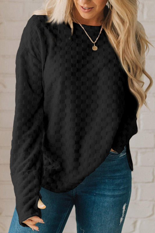 Black Ribbed Round Neck Knit Long Sleeve Top