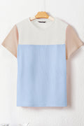 Black Rib Textured Colorblock Round Neck T Shirt