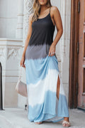 Wholesale Sky Blue Tie Dye Spaghetti Strap Slit Maxi Dress