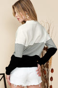 Black Striped Contrast Colorblock Knit Top