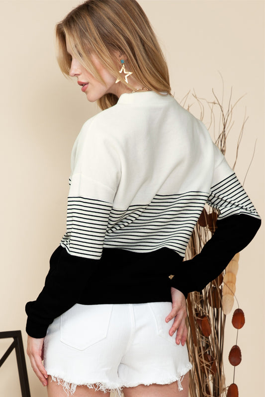 Black Striped Contrast Colorblock Knit Top