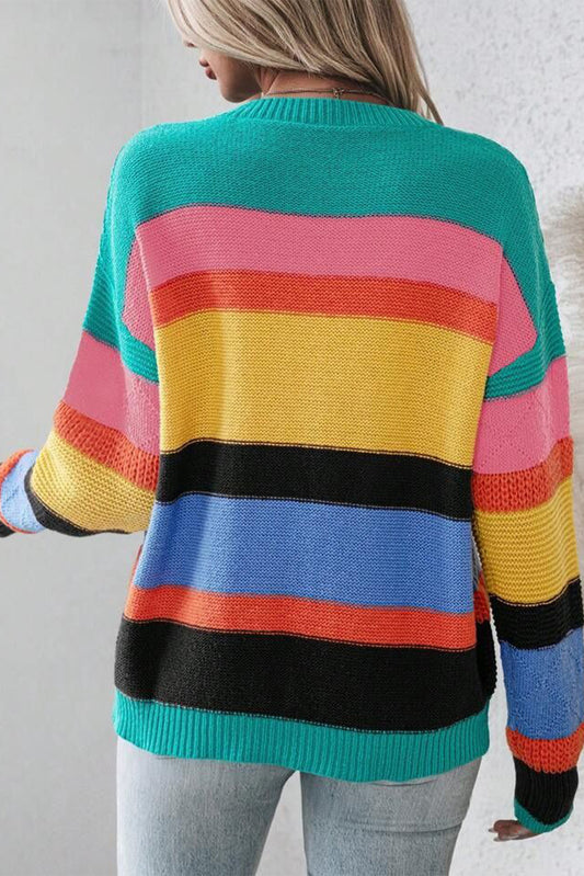 Yellow Colorblock Drop Shoulder Crew Neck Sweater