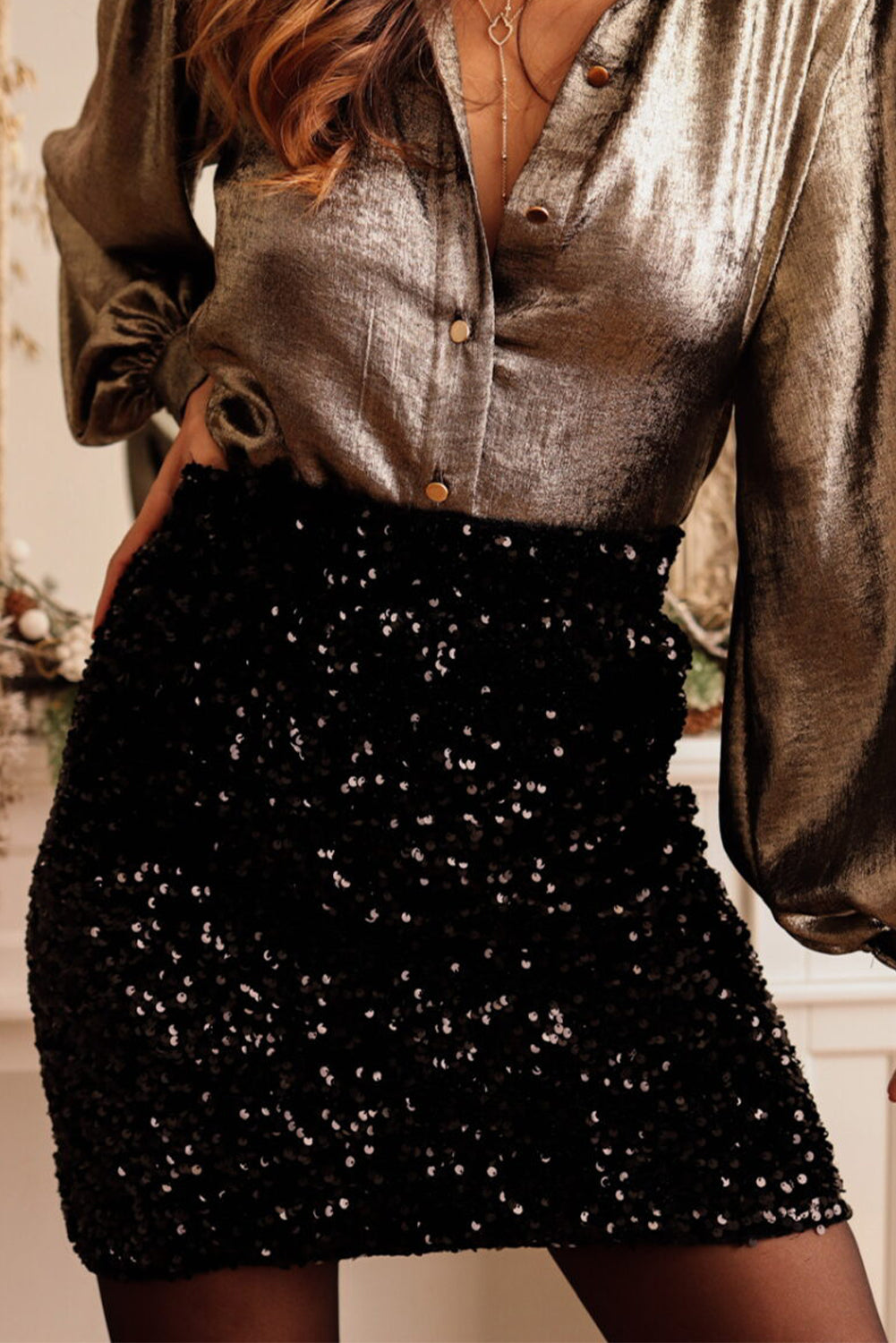 Black Party Sequin High Waist Mini Skirt