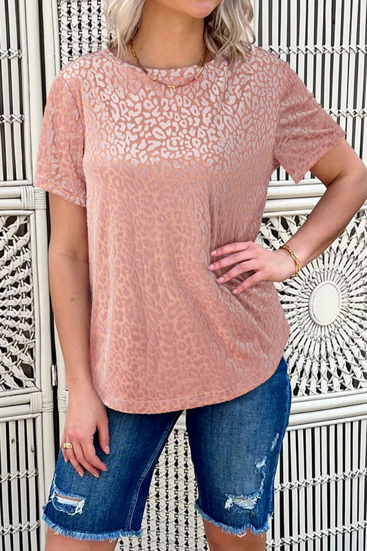 Rosy Leopard Print Oversized Casual Half Sleeve V Neck Top