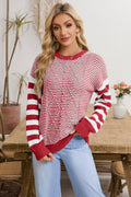 Brown Stripe Twisted Knitted Drop Shoulder Sweater