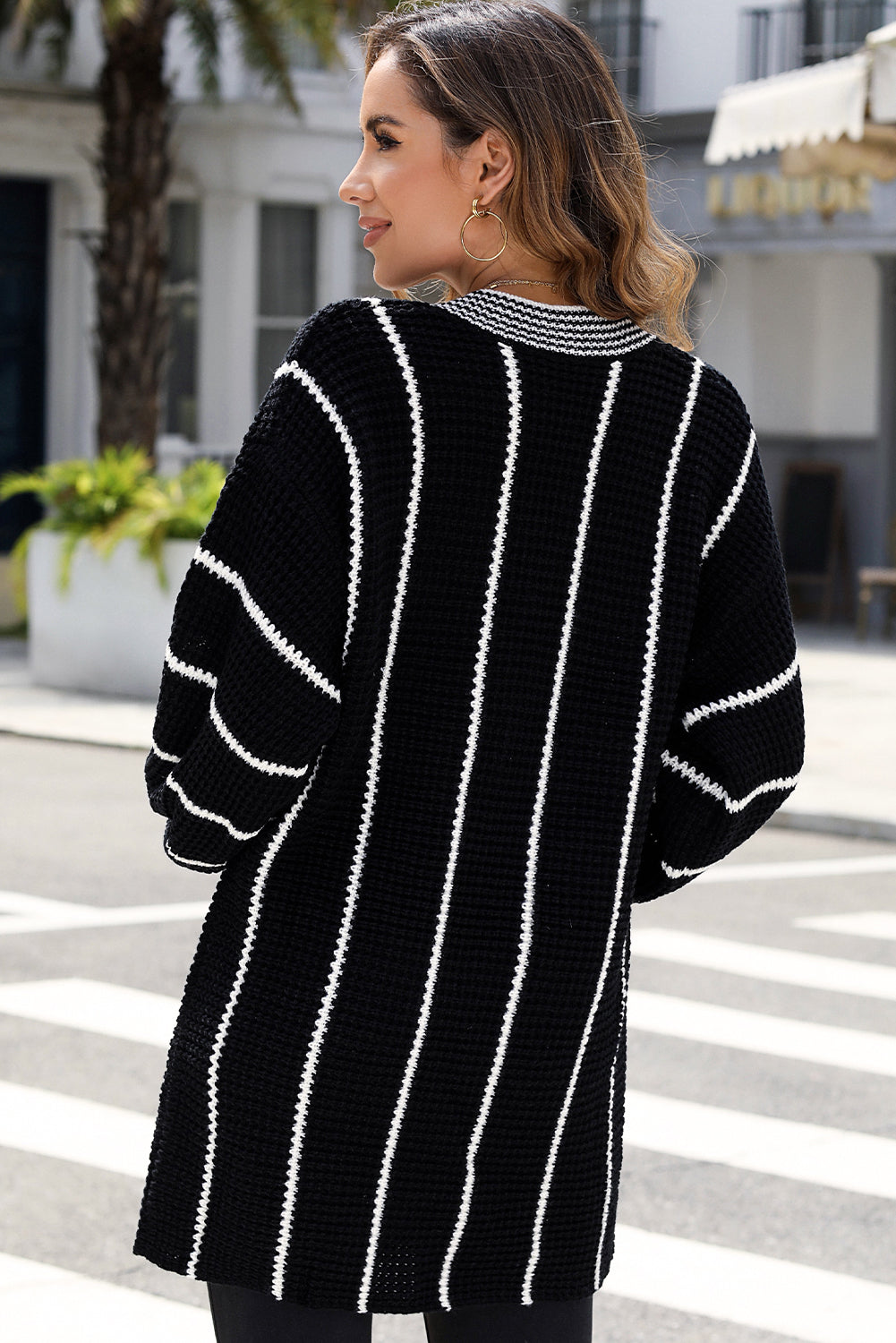 White Contrast V Neck Loose Tunic Sweater