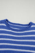 Khaki Casual Stripe Round Neck Drop Shoulder Sweater