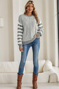 Brown Stripe Twisted Knitted Drop Shoulder Sweater