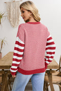 Brown Stripe Twisted Knitted Drop Shoulder Sweater