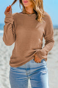 Khaki Waffle Knit Casual Drop Shoulder Long Sleeve Top