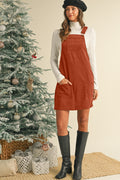 Cinnamon Corduroy Front Pockets Overall Dress