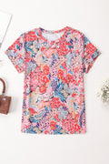 Red Short Sleeve Floral Print T Shirt