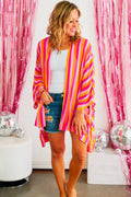 Rose Striped Dolman Sleeve Open Front Kimono