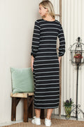 Black Striped Casual Slit High Waist Maxi Dress