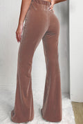 Chestnut Solid Color High Waist Corduroy Flare Pants