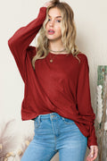 Red Basic Solid Color Seam Long Sleeve Top