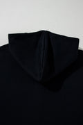 Black Half Zipper Kangaroo Pocket Short Sleeve Hoodie