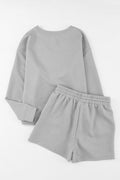 Green Textured Long Sleeve Top & Drawstring Shorts Set