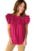 Grapefruit Orange Ruched Frilled Neck Ruffle Blouse