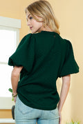 Green Solid Color Textured Puff Sleeve Top