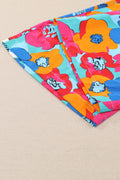 Multicolor Floral Abstract Print Drawstring Wide Waistband Pants