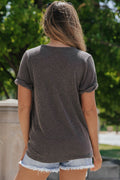 Carbon Grey Corded Pocket V Neck T Shirt