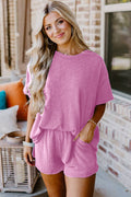 Phalaenopsis Ribbed Textured Loose Fit Tee & Shorts Set