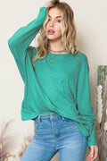 Red Basic Solid Color Seam Long Sleeve Top