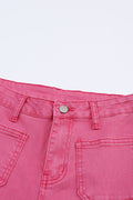 Pink Raw Hem Light Wash Flare Mid Rise Pants