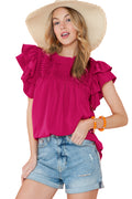 Grapefruit Orange Ruched Frilled Neck Ruffle Blouse