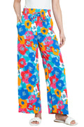 Multicolor Floral Abstract Print Drawstring Wide Waistband Pants