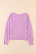 Purple V-neck Shoulder Down Long Sleeved Top