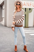 Brown Stripe Twisted Knitted Drop Shoulder Sweater