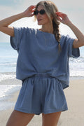 Light Blue Denim Loose Fit Tee and Shorts Set