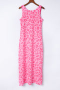 Rosy Leopard Print Side Slits Casual Sleeveless Dress