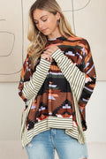 Multicolor Geometric Pattern Striped Long Sleeve Top