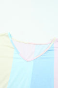 Multicolor Striped Rainbow V Neck Short Sleeve Tiered Dress